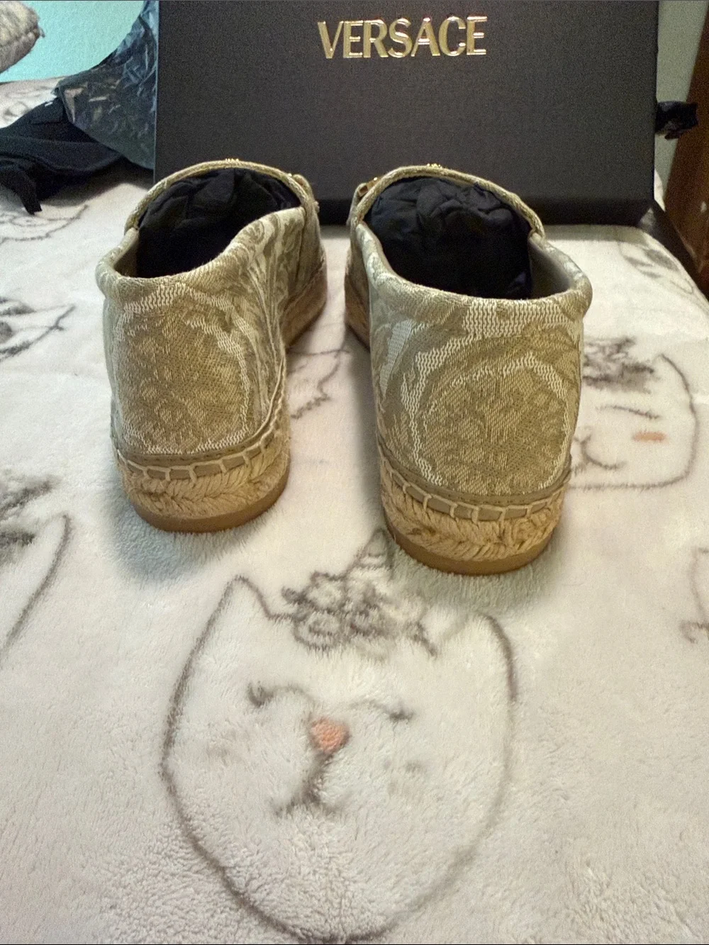 Versace Beige Jacquard Medusa Horsebit Loafers
